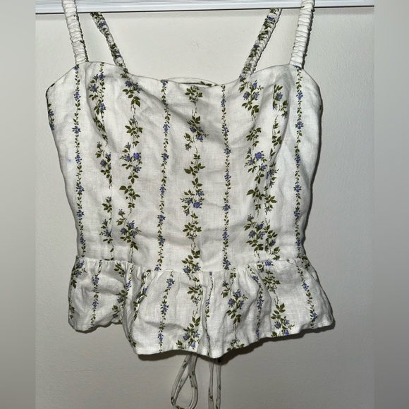 Reformation Barton Top, Sz0, White / Green Floral Corset Lace Ruffle Hem - Picture 6 of 15